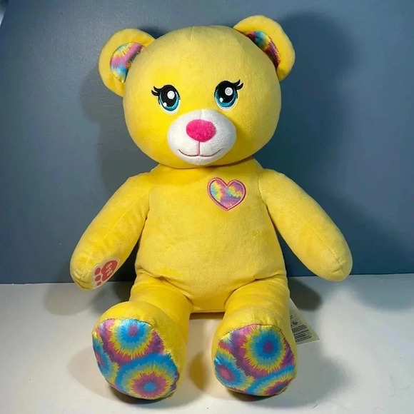 Build-A-Bear 16" Yellow Hippy Rainbow Tie Dye Retired Stuffed Plush “I love you” - Picture 1 of 8